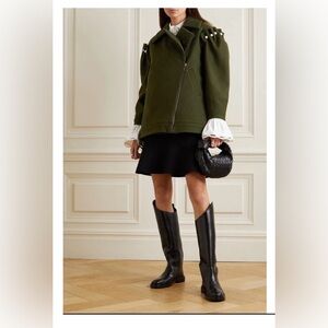 MOTHER OF PEARL TALIA FAUX PEARL-EMBELLISHED QUILTED WOOL ORGANIC COTTON COAT S